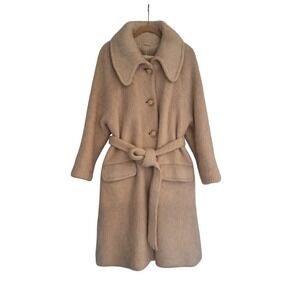 Vintage Eider Knit Wool Coat Cream Icelandic Belted Cozy Warm Scotland  16-18